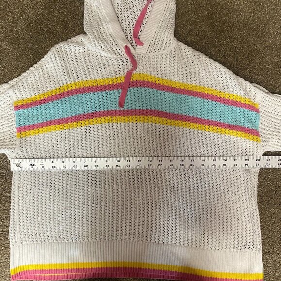 Torrid Pointelle Boxy Hoodie Sz 0 Large Colorful Stripe Cotton Pullover Beach - Picture 7 of 10
